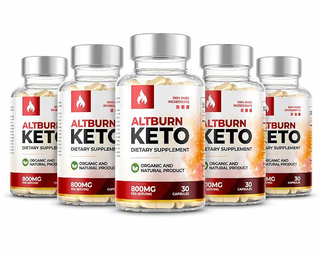 Five AltBurn Keto supplement bottles shown in supplied product imagery